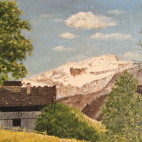 Vintage oil Painting on board old village mountain landscape wall hanging framed - Picture 8 of 12